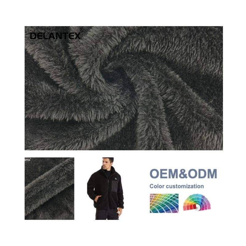 100% Polyester Black Solid Warm Stretch Sherpa Fleece Fabric Brushed Pattern for Outdoor Use for Girls Lining