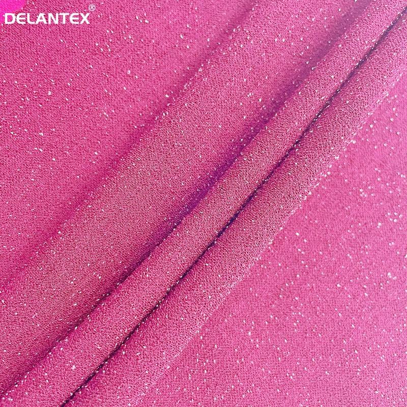 Delantex Wholesale Silver Elastic Shiny 210Gsm Polyester Spandex Stretch Moss scuba Crepe Fabric Crystal Fabric for Dresses