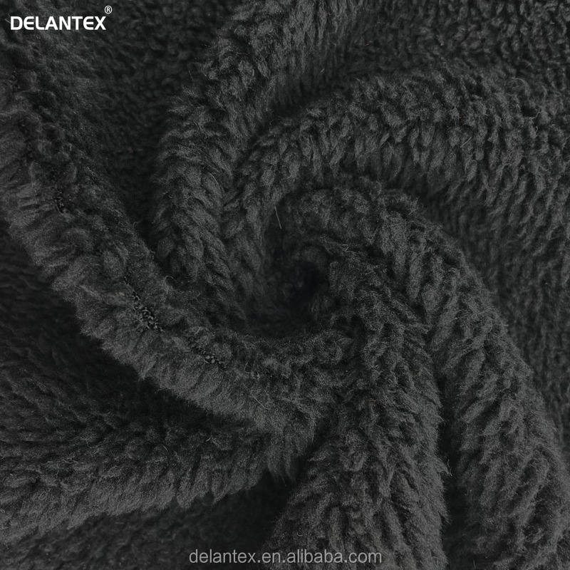 Delantex High Elastic 190GSM Lightweight Black Stretch Sherpa Fabric for Sale