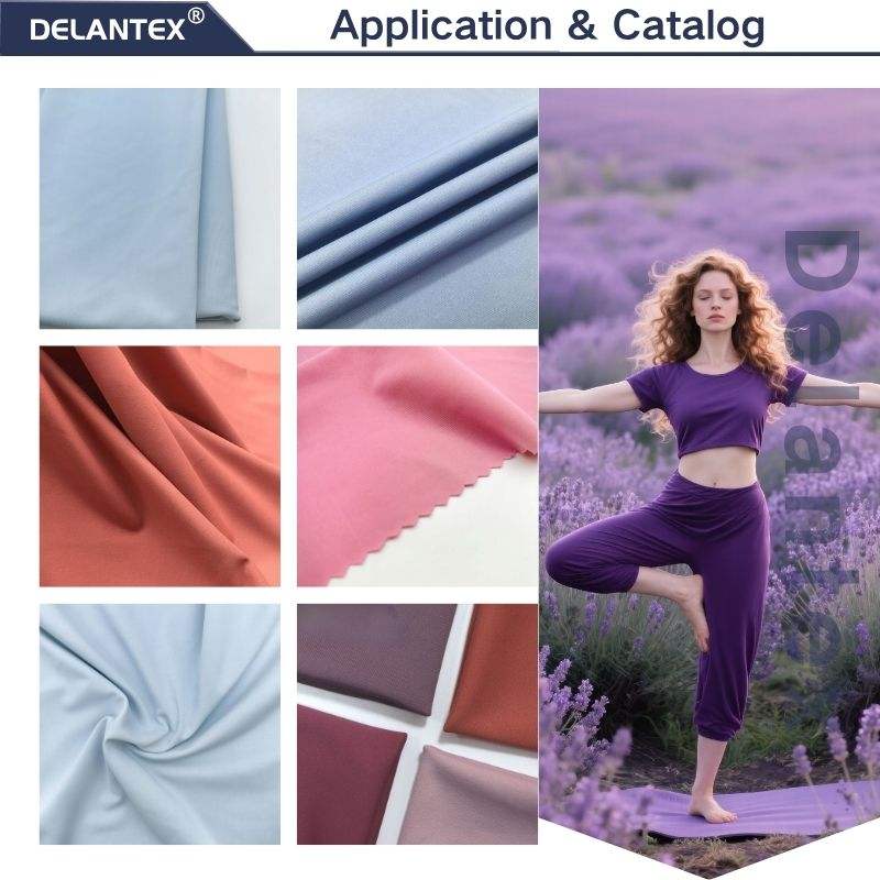 Delantex High-quantity Plain Stretch High-density Needle Breathable 82%Polyester 18%Spandex Fabric for Yoga Leggings Sportswear
