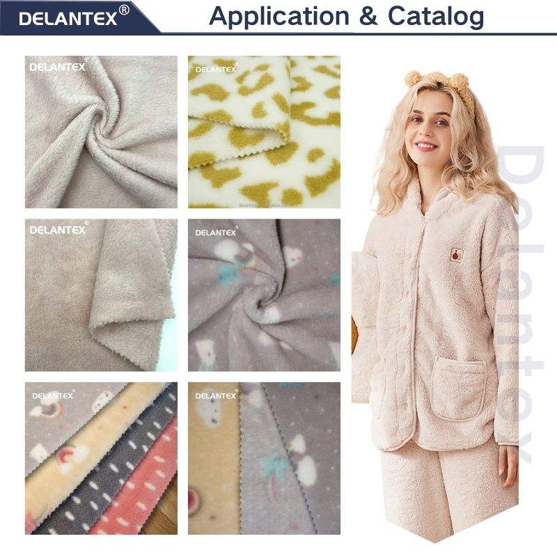 Delantex 100% Polyester Knitted Floral Printed Flannel Fleece Fabric for Girls Shirts Double Faced 280gsm Weight