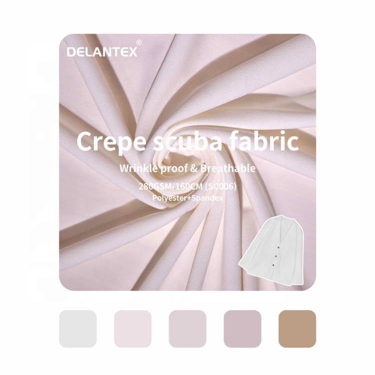 Delantex SCUBA CREPE 280GSM SPANDEX FABRIC 95% POLYESTER 5% SPANDEX TELA MOSS CREPE TELAS for DRESS GARMENTS