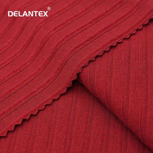 Delantex Wholesale Ribbed 95 Polyester 5 Spandex Knitted 2*2 Rib Fabric for Tops