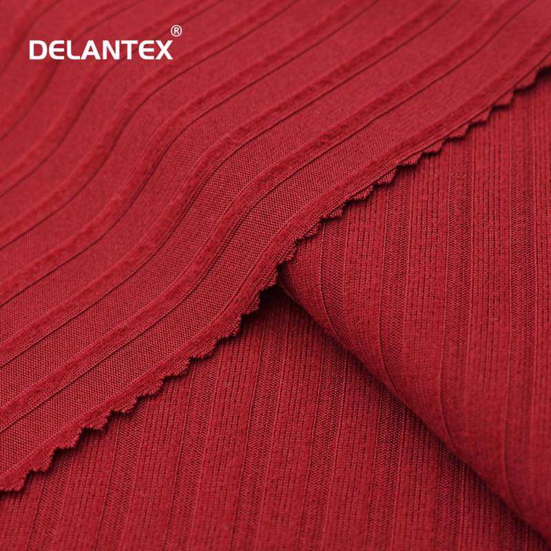 Delantex Wholesale Ribbed 95 Polyester 5 Spandex Knitted 2*2 Rib Fabric for Tops