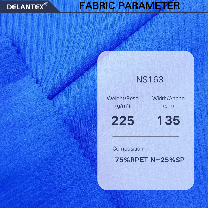 Delantex Recycle Nylon Spandex Fabric Rib Facade Tops Fabric 135cm 225gsm