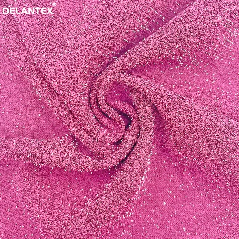 Delantex Wholesale Silver Elastic Shiny 210Gsm Polyester Spandex Stretch Moss scuba Crepe Fabric Crystal Fabric for Dresses