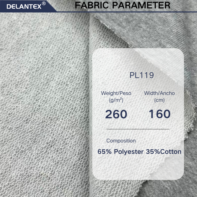 Delantex 21S TCHemp Gray Sweatshirt and Pants Fabric 65% Polyester 35%Cotton Weft Knitting Workmanship