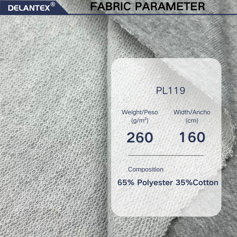 Delantex 21S TCHemp Gray Sweatshirt and Pants Fabric 65% Polyester 35%Cotton Weft Knitting Workmanship