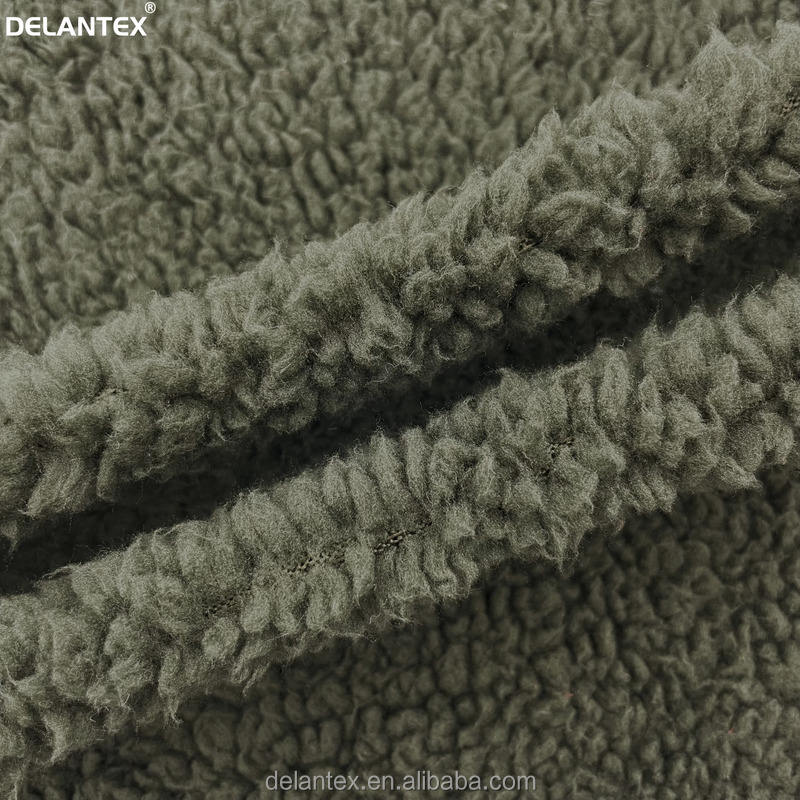 DTY 210GSM Green Breathable Recycled Polyester Sherpa Fleece Fabric for Winter Garment