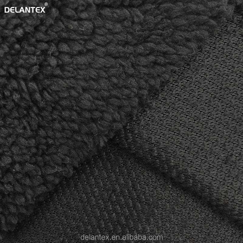 Delantex High Elastic 190GSM Lightweight Black Stretch Sherpa Fabric for Sale