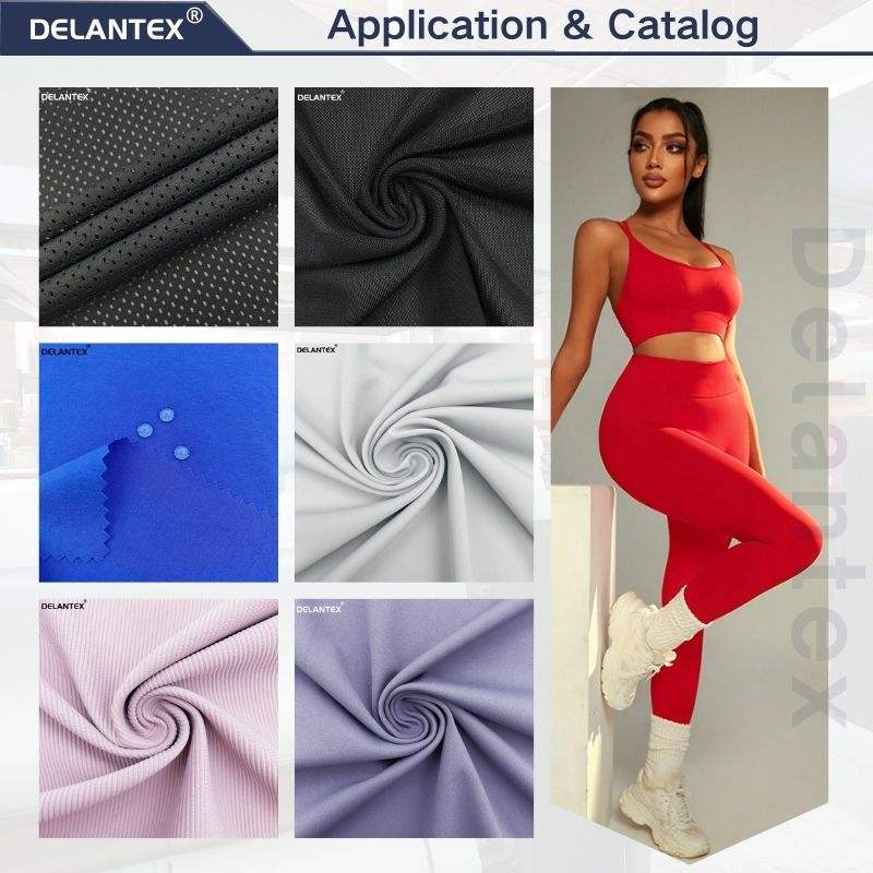 Delantex Hot Sale Interlock 4 Way Stretch Polyester Knitted Spandex Fabric Material for Swimwear Yogawear Free Sample