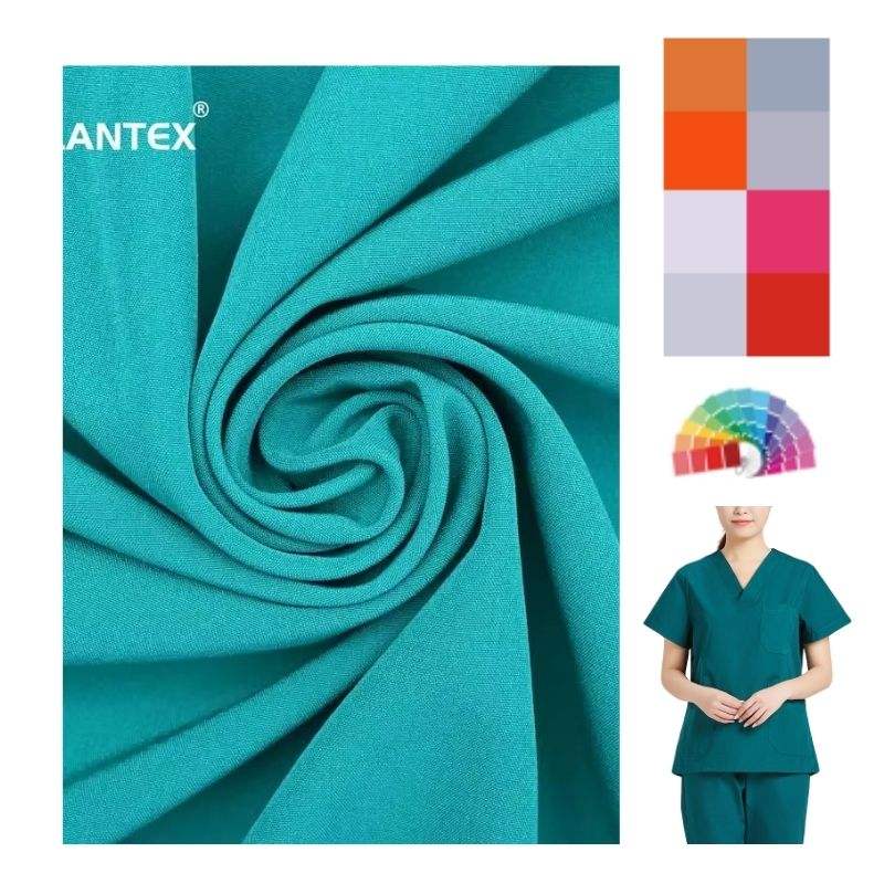 140GSM Stretch Fabric Hospital Scrubs Solid Woven Polyester Elastic Buckling Nurse Uniform Shirt Plain Solid Free Sample