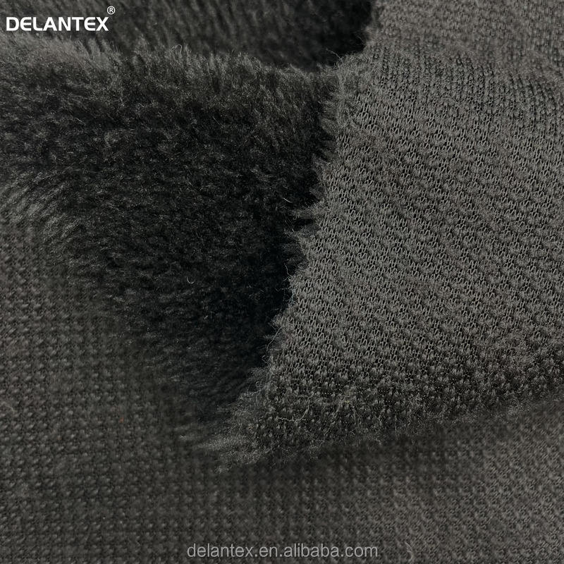 100% Polyester Black Solid Warm Stretch Sherpa Fleece Fabric Brushed Pattern for Outdoor Use for Girls Lining
