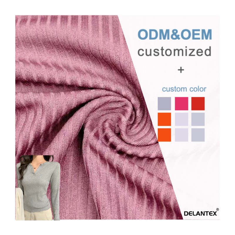 Delantex Color 80%nylon 20%spandex Customizable Ribbed Fabric Can Be Used for Women's Tops and Skirts