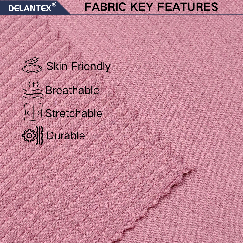 Delantex Color 80%nylon 20%spandex Customizable Ribbed Fabric Can Be Used for Women's Tops and Skirts