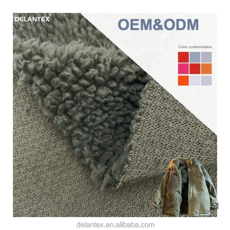 DTY 210GSM Green Breathable Recycled Polyester Sherpa Fleece Fabric for Winter Garment