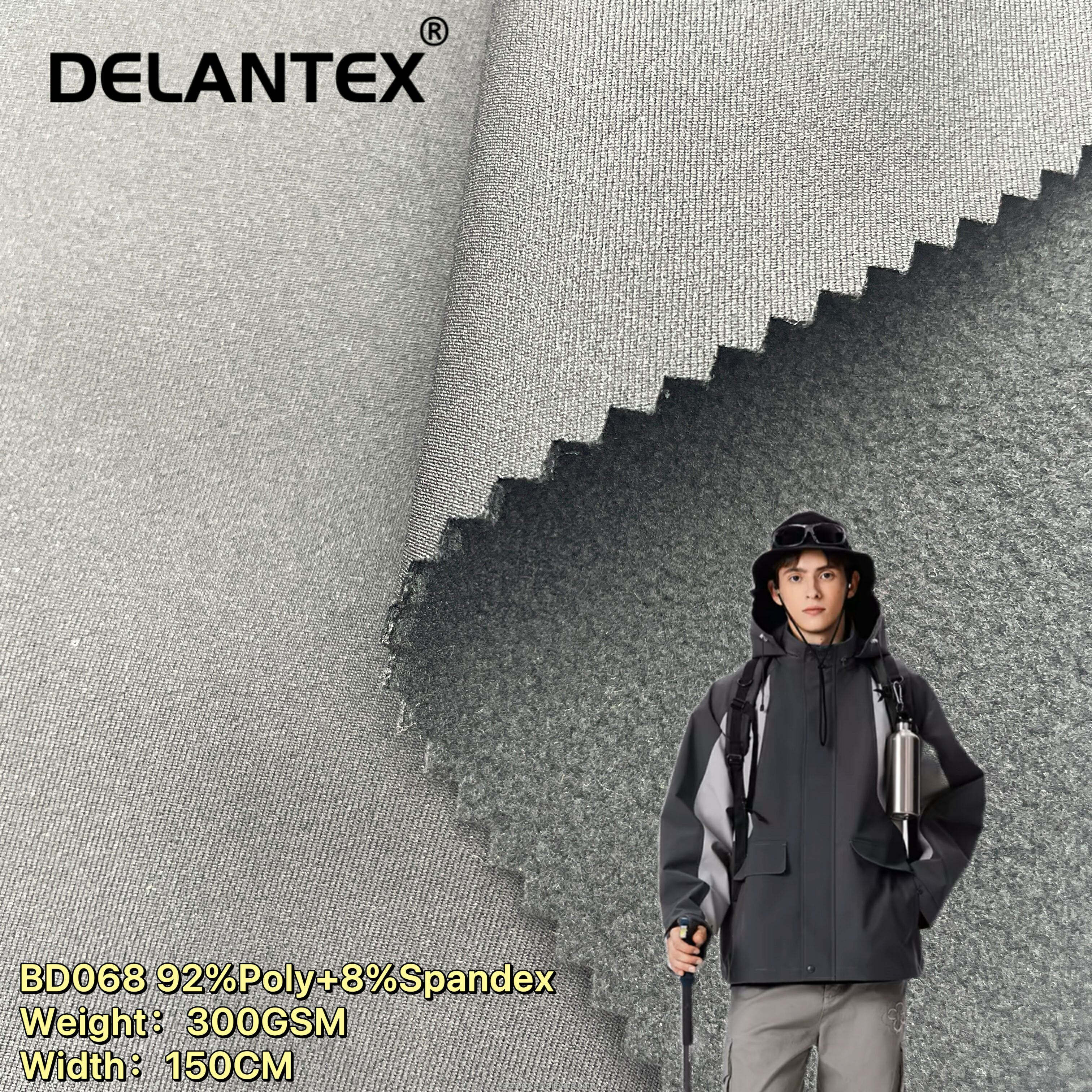 Delantex 3 Layer Breathable Twill 4 Way Stretch Bonded Softshell Material