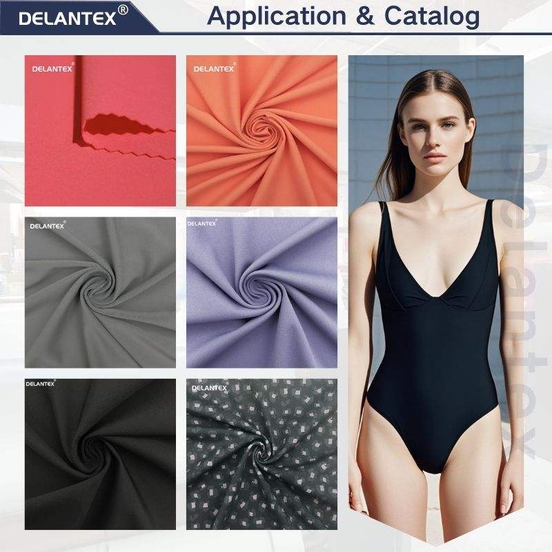 Delantex Waterproof Spandex Swirls Quick Dry Poly Spandex Stretch Textured Swimwear Fabric