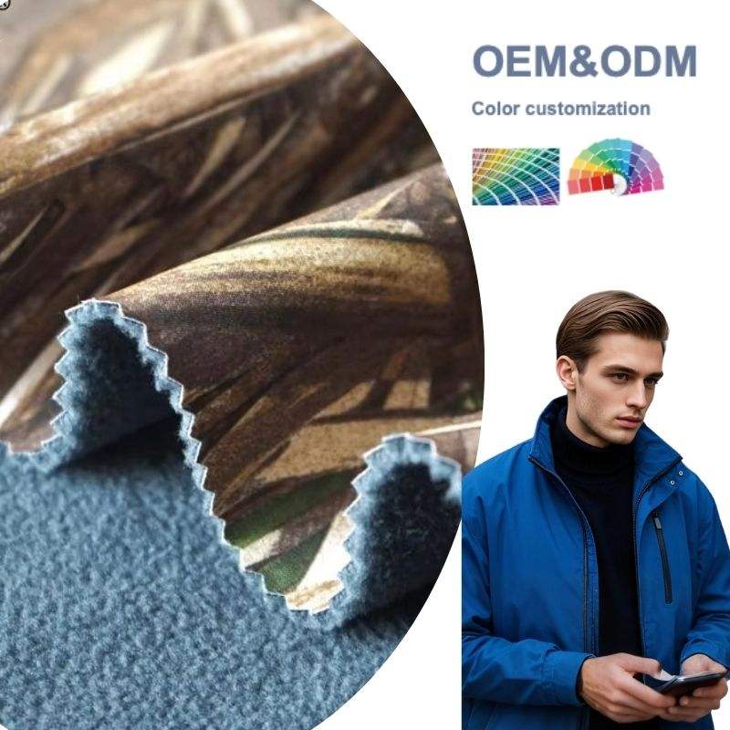 Delantex 100d Woven Softshell Fabric Four Way Stretch Print Bonded Polar Fleece for Outdoor Clothes Garments 320gsm Free Sample