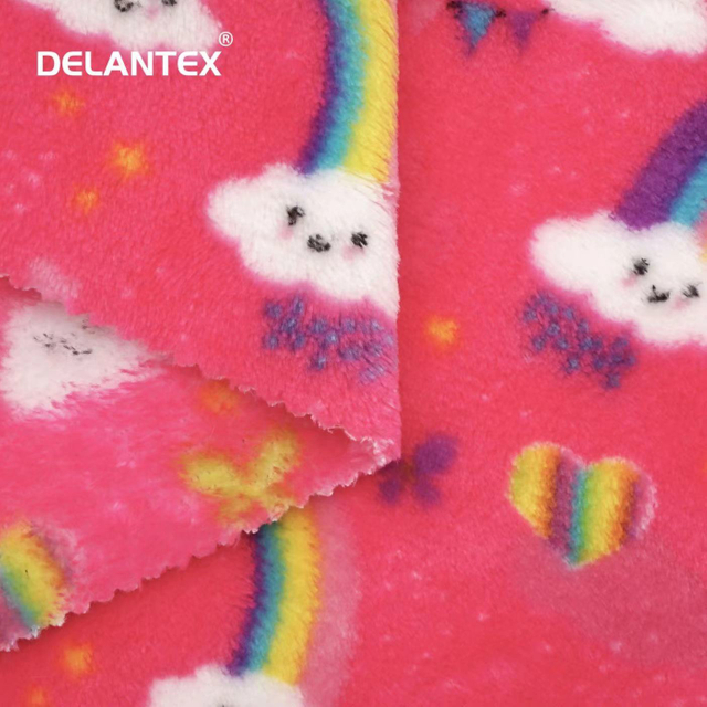 Delantex Tricot Heavy Yd 100% Polyester Dyed Cotton Flannel Fleece Fabric 280gsm Double Faced Printed Pattern for Girls