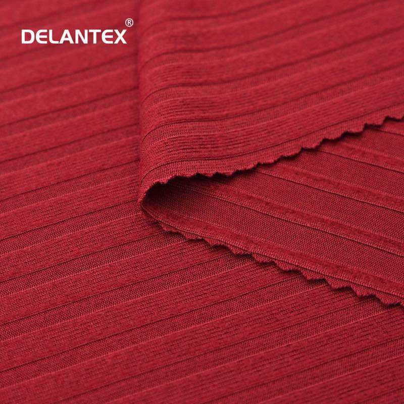 Delantex Wholesale Ribbed 95 Polyester 5 Spandex Knitted 2*2 Rib Fabric for Tops