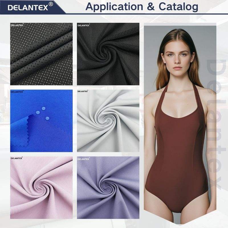 Delantex Supply Nylon Spandex Elastane Swimsuit Yoga 4 Way Stretch Cloth Elastic Fabric for Swimwear Sport