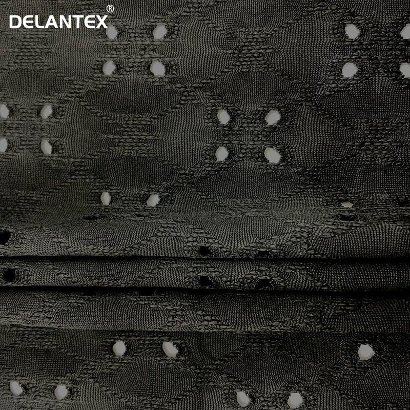 Delantex Fashion Polyester Jacquard Stretch Knit Garment Plain Dyed Hole Jacquard Dress Fabric Free Sample
