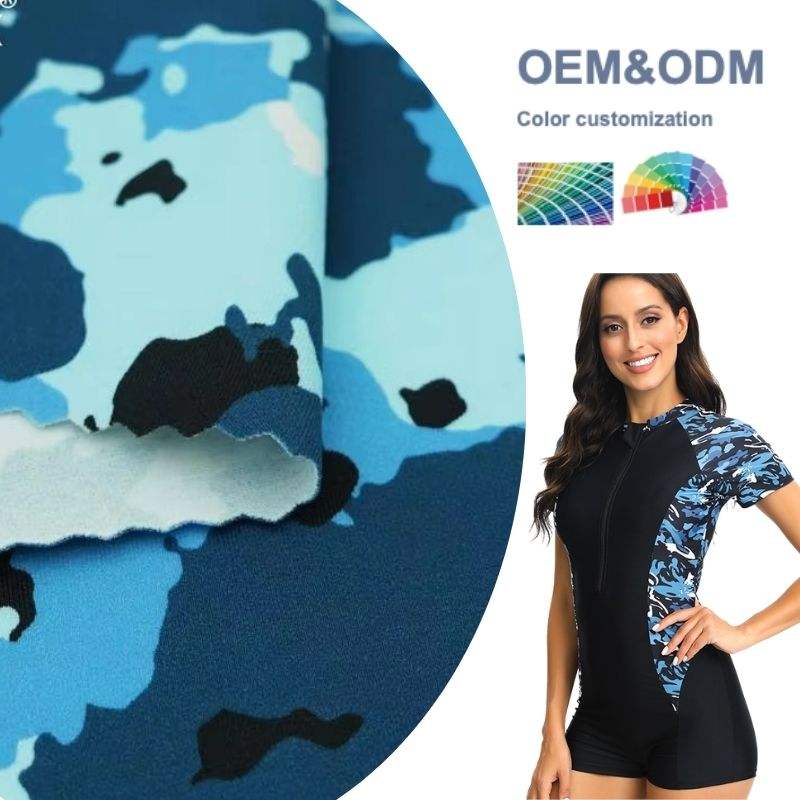 Delantex Textile Designer Dress Breathable Stretch Knitted Camouflage Printing Fabric Women's Clothing Swimwear Plain Girls