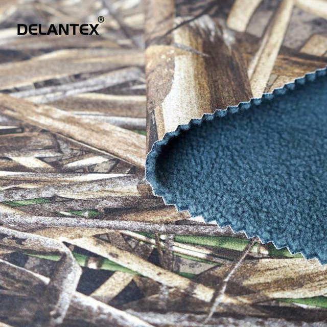 Delantex 100d Woven Softshell Fabric Four Way Stretch Print Bonded Polar Fleece for Outdoor Clothes Garments 320gsm Free Sample