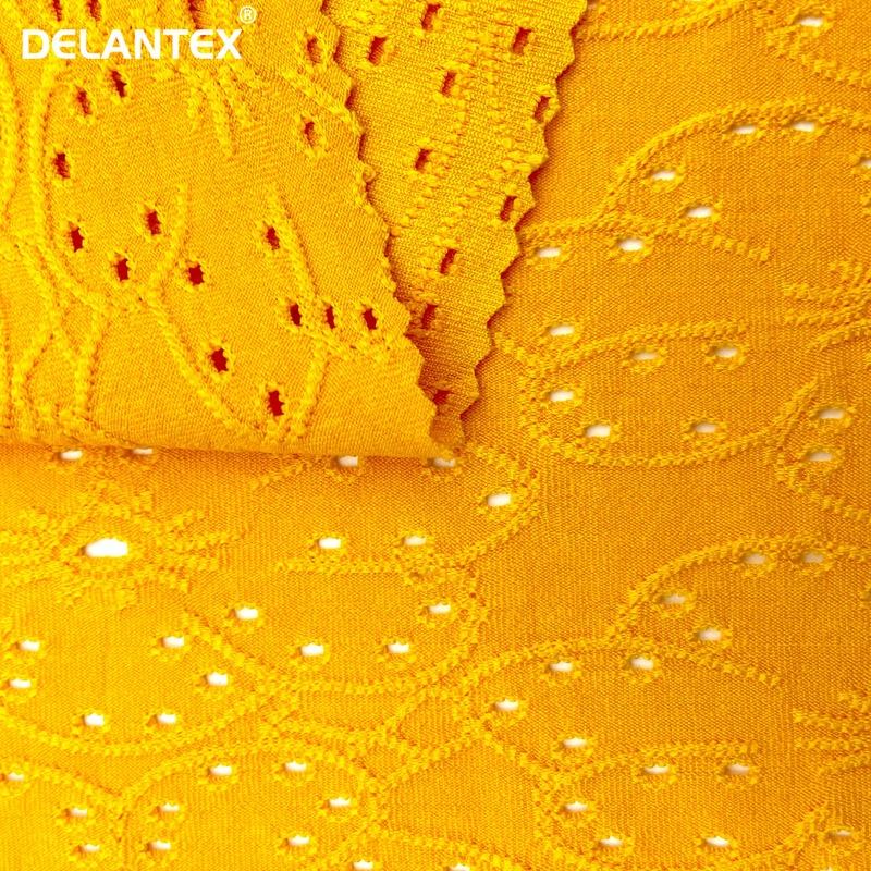 Delantex Factory Supply Hot Sale Holes Jacquard Mesh Fabric Plain Dyed for Dress