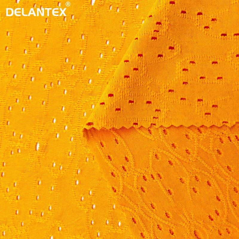 Delantex Factory Supply Hot Sale Holes Jacquard Mesh Fabric Plain Dyed for Dress