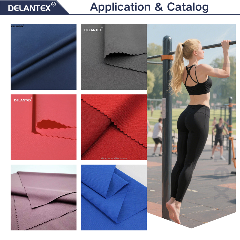 Delantex Comfortable Sportswear Fabric Breathable for Sportswear Stretch Plain for Garments Plastic Roll Packing