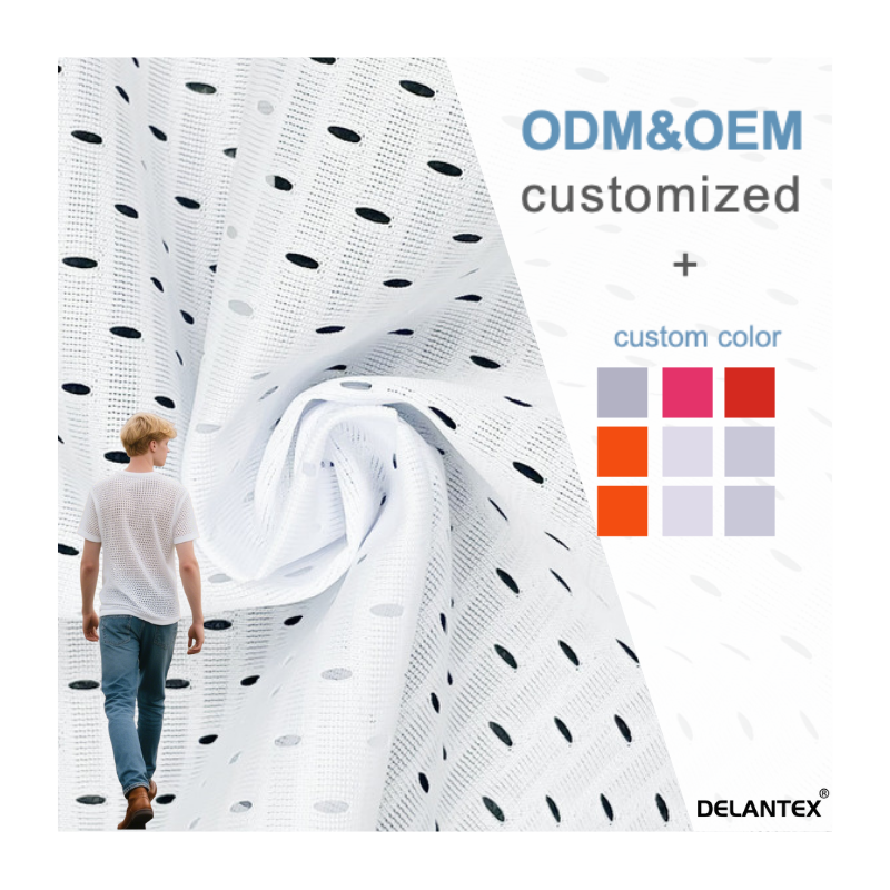 Delantex 100 Polyester Bird Eye Knitting Mesh Fabric for Sports Wear Sublimation White Customizable Fabrics