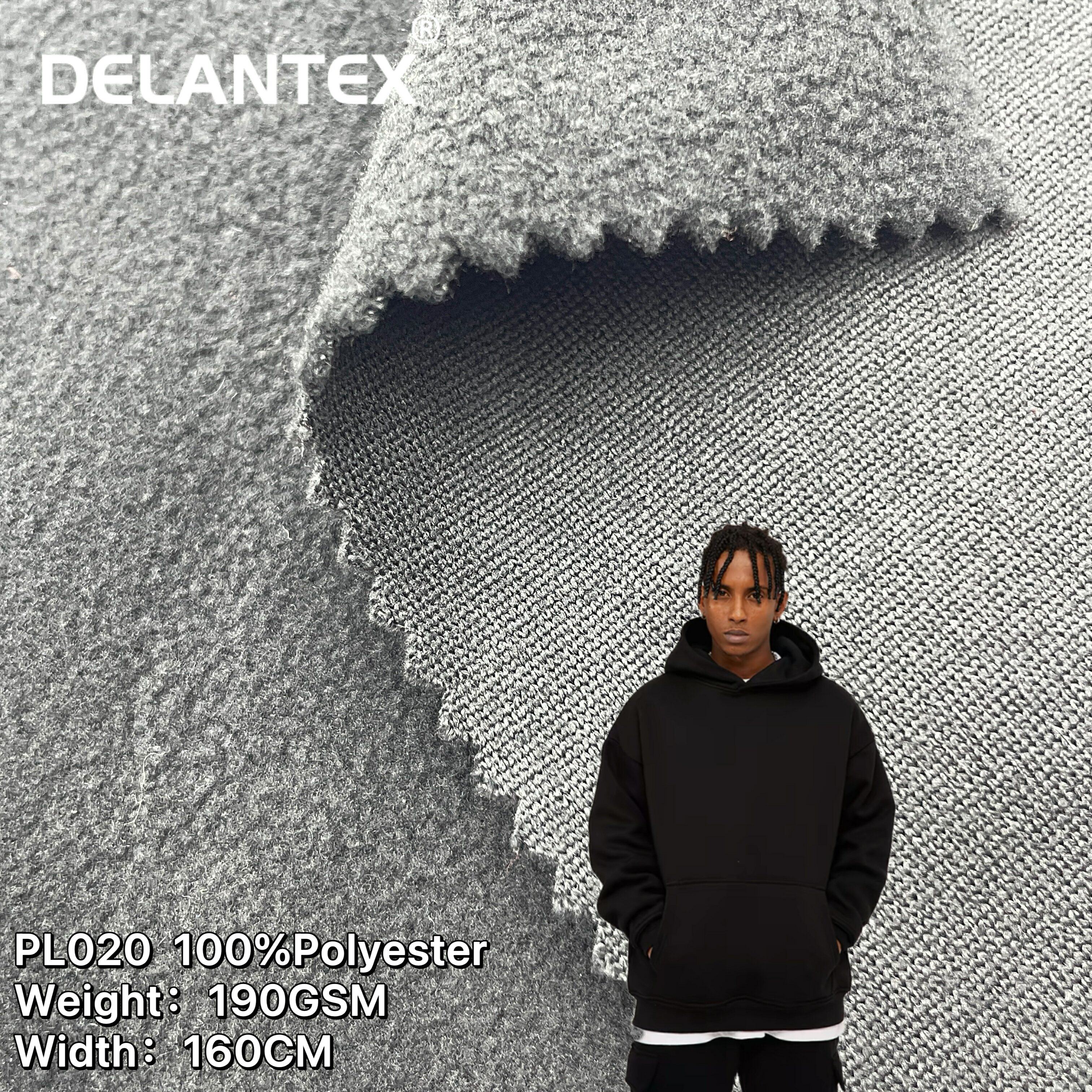 Delantex 150D/144F Brushed Single Side One Sided Polar Custom Fleece Hoodies Fabric Free Sample
