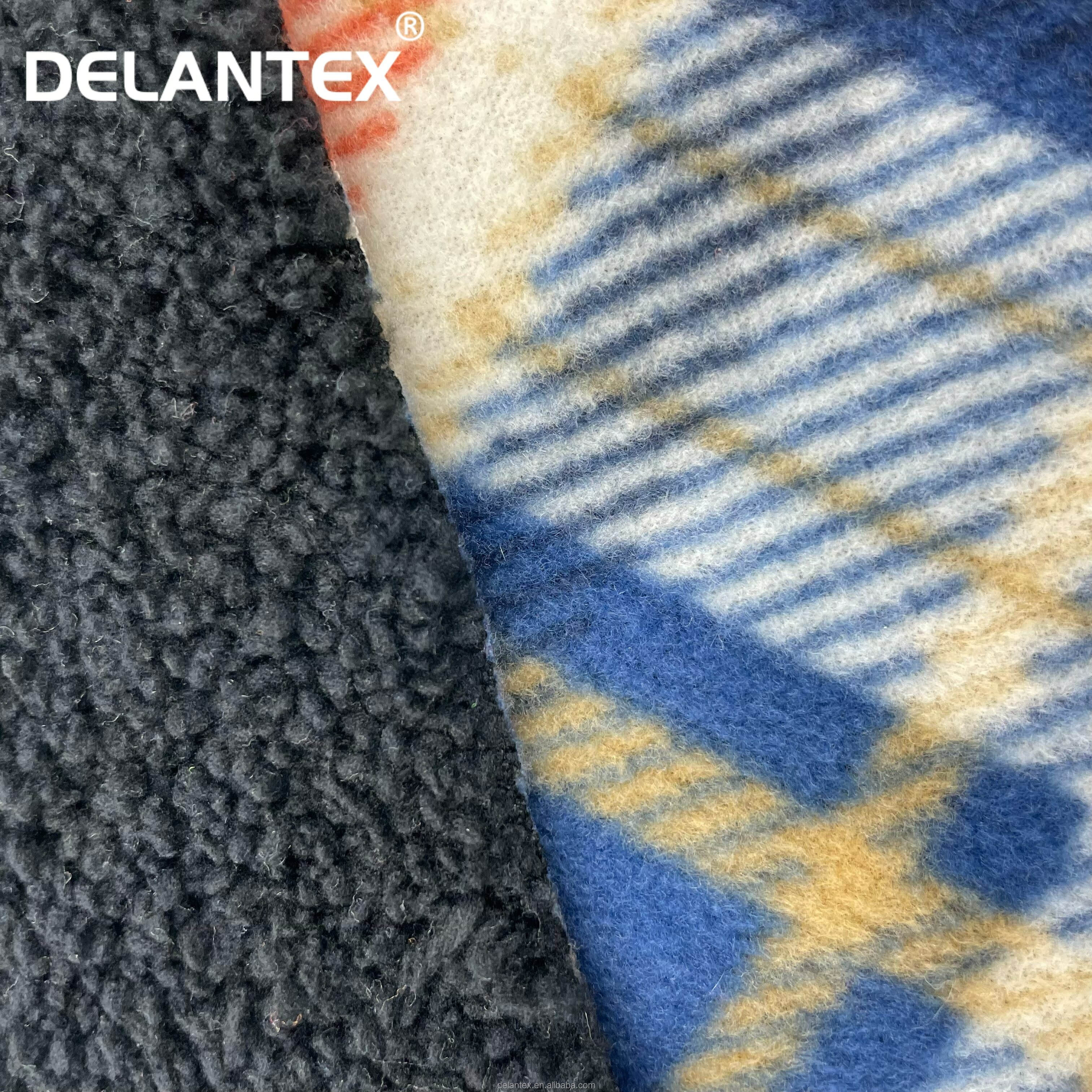 Delantex Customize Design Printed Polar Fleece Sherpa Bonded Fabric for Winter Coat Jacket