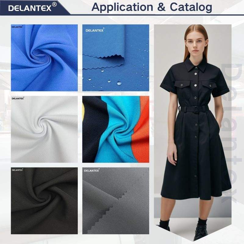Delantex 100D 96Polyester 4spandex 150D Jacquard Polyester Spandex 4 Way Stretch Shirting Fabric for Uniform