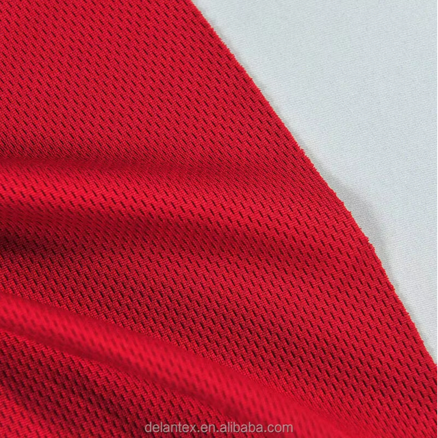 Delantex Red Polyester Bird Eye Pique T Shirt Fabric for Sports