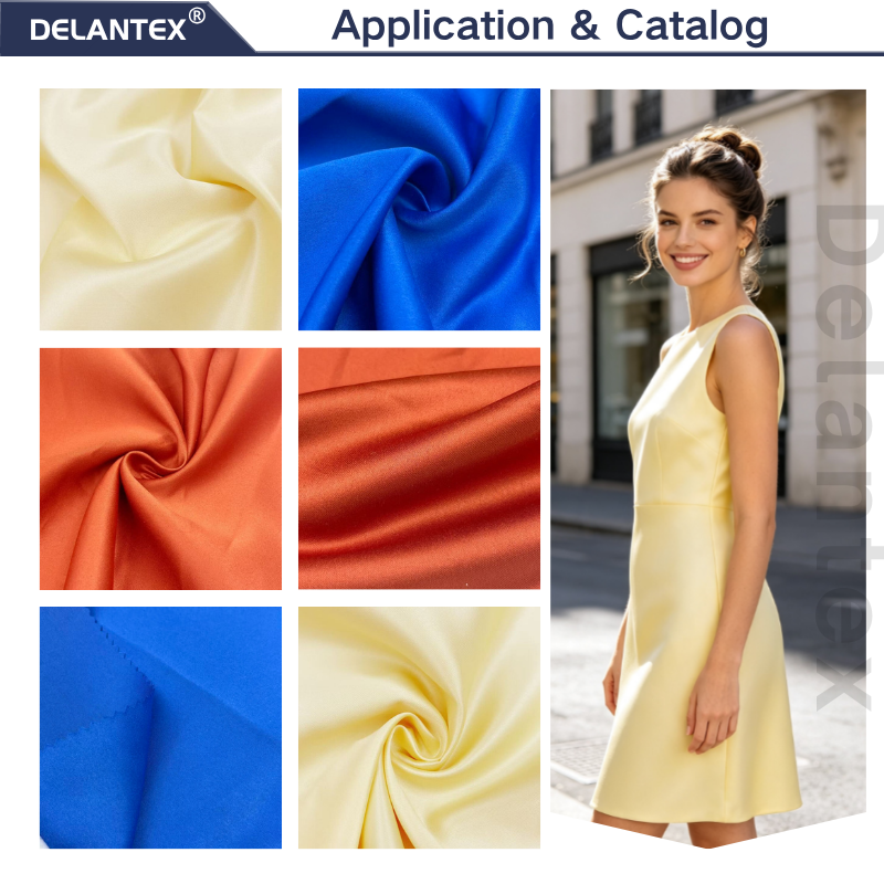 Delantex Dyed/Printed 100% Polyester Satin Fabric, 145GSM Woven Fabric Smooth Texture Custom Colors Garment OEM Fabric Customization