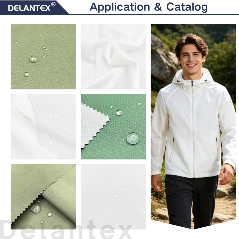 Delantex Waterproof Breathable Woven Plain Dyed Lightweight 50D 60gsm 100% Polyester High Elastic Stretch Fabric for Summer Shirts Shorts