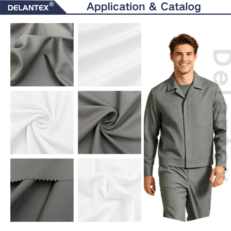 Delantex Wholesale 80GSM 100% Polyester 50d Plain Grid Jacquard Woven Fabric for Shirt Flexible Fabric Manufacturer
