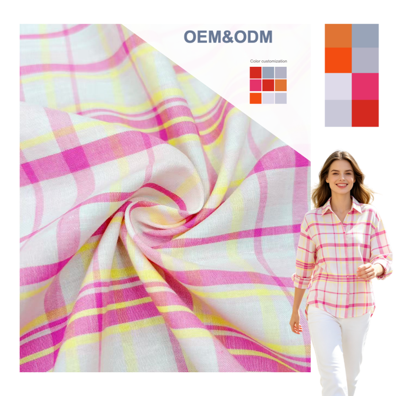 Delantex 90gsm 60% Cotton 40% Polyester CVC Check Yarn Dyed Woven Fabric Comfortable Anti-pilling For Workwear