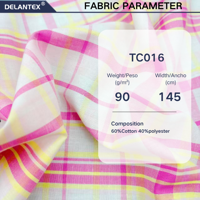 Delantex 90gsm 60% Cotton 40% Polyester CVC Check Yarn Dyed Woven Fabric Comfortable Anti-pilling For Workwear