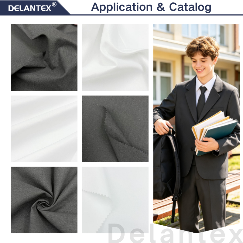 Delantex 100% Cotton Plain Dyed Boys School Uniform Fabric Anti-static Medium Weight Poplin Fabric manufacturer