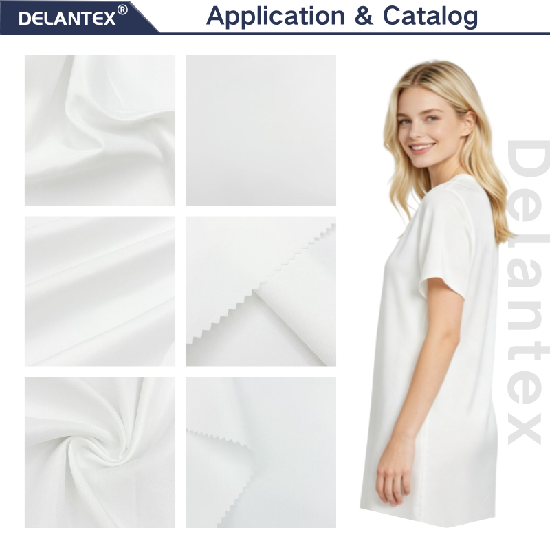 Delantex White 100% Polyester Peach Skin Style Medium Woven Twill Fabric for Sleepwear Dresses Trousers with Flexible Order Quantities