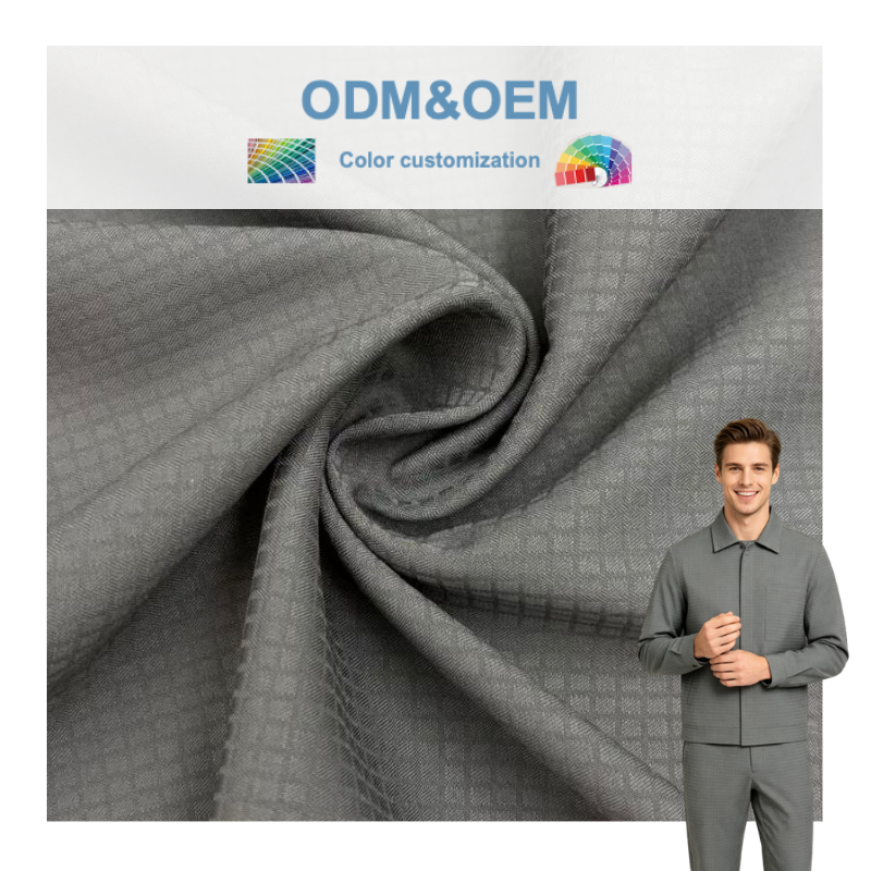 Delantex Wholesale 80GSM 100% Polyester 50d Plain Grid Jacquard Woven Fabric for Shirt Flexible Fabric Manufacturer