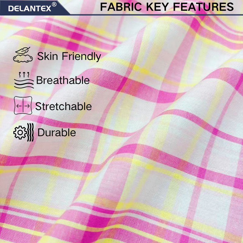 Delantex 90gsm 60% Cotton 40% Polyester CVC Check Yarn Dyed Woven Fabric Comfortable Anti-pilling For Workwear