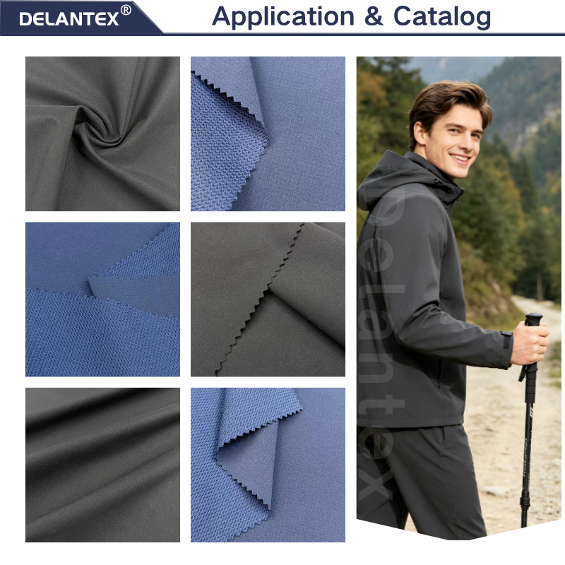Delantex Flexible Production for Apparel 120GSM 100% Polyester T400 Mechanical Stretch Woven Fabric for Outdoor Windbreaker Hiking Coat