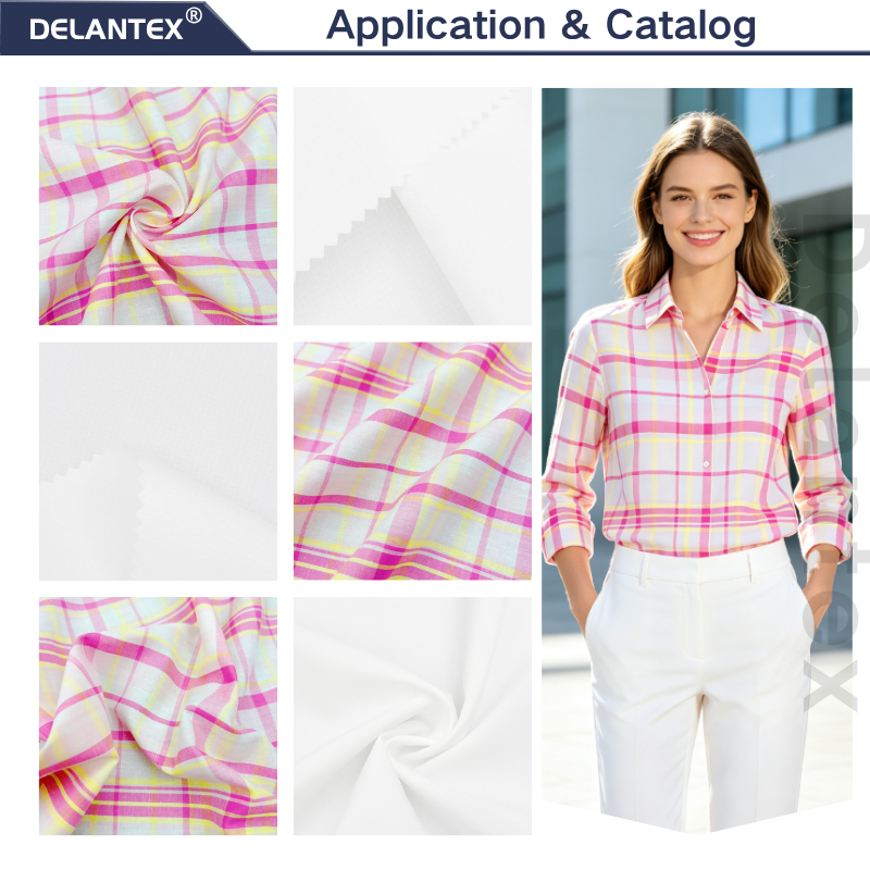 Delantex 90gsm 60% Cotton 40% Polyester CVC Check Yarn Dyed Woven Fabric Comfortable Anti-pilling For Workwear