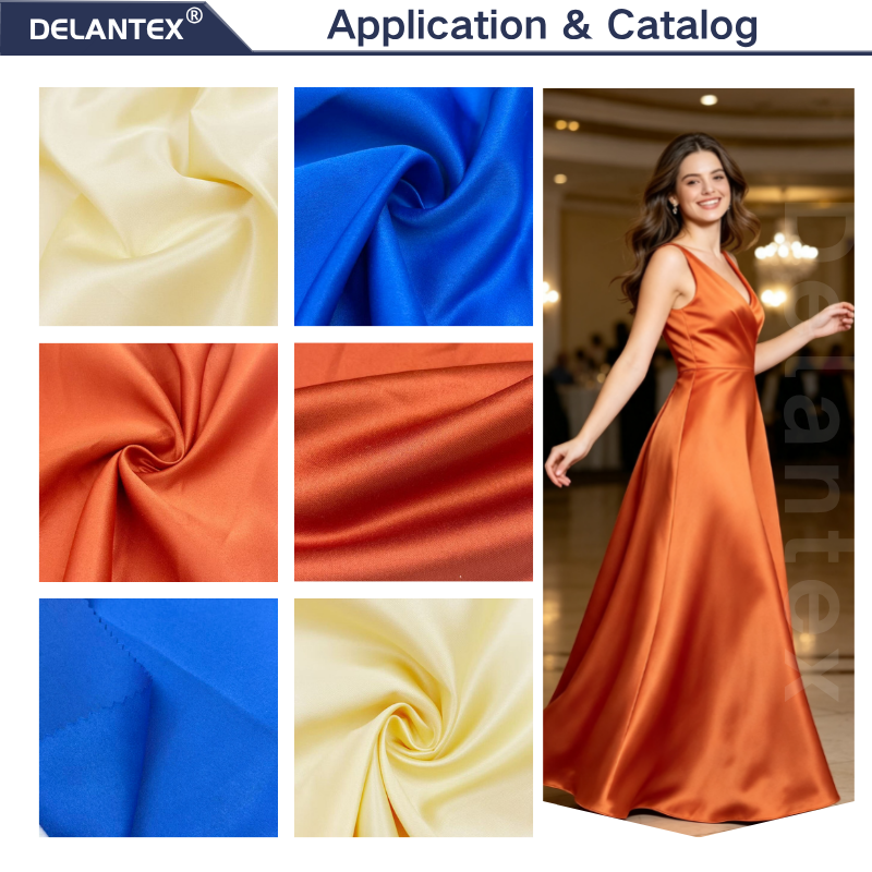 Delantex Plain Dyed 160gsm 100% Polyester Woven Shiny Satin Fabric For Apparel &Dresses one-stop fabric solution provider