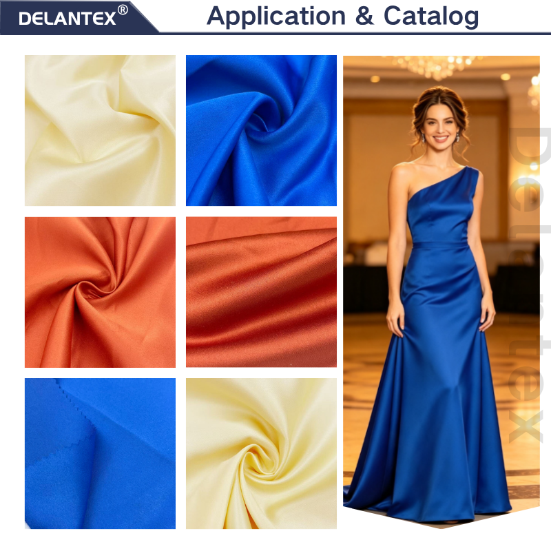 Delantex 175gsm 100% Polyester Blue Shiny Satin Woven Fabric for Ladies Dresses & Sleepwear
